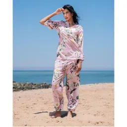 SAY Women Floral Pink Mandarin Collar Cotton Night Suit (Set of 2)-picture-38