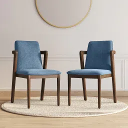 urban ladder Harper Solid Wood dining chair in Danish Walnut finish, Fabric Baltic Blue image 4