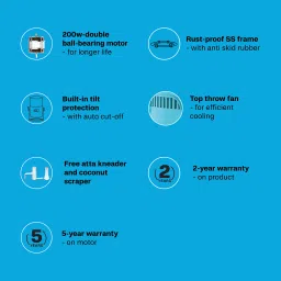 Butterfly Orchid Plus 2 Litres 2 Stones Wet Grinder with Coconut Scrapper & Atta Kneader (Blue) image 4