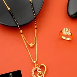 JEWEL WORLD Set Of 2 Gold-Plated Stone Studded & Beaded Mangalsutra Set-picture-37