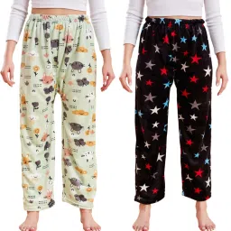 Secrets By ZeroKaata Assorted Printed Fleece Fur Lounge Pants For Women Multi-Color (Pack of 2)-picture-15
