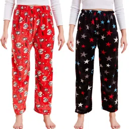 Secrets By ZeroKaata Assorted Printed Fleece Fur Lounge Pants For Women Multi-Color (Pack of 2)-picture-11