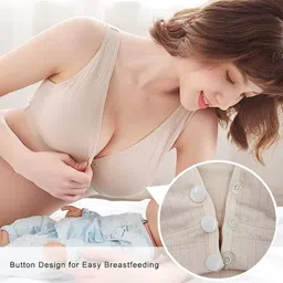 meizhimi fashion with passion Women Cotton Maternity Full Cup Non Padded Wire Free Leakproof Sleep Nursing Feeding Bra (Beige_38) (Pack of 1) image 2