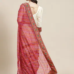 SERONA FABRICS Pink & Off-White Bandhani Pure Georgette Half and Half Bandhani Saree image 2
