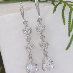 I Jewels Silver Plated Cubic Zirconia American Diamond Drop Earrings-picture-11