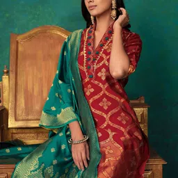 Sangria Woven Design With Embroidered Banarasi Kurta With Salwar & Dupatta-picture-40