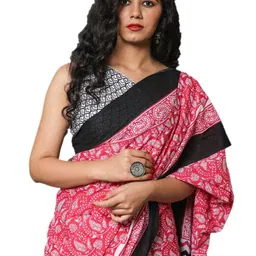JALTHER Pink & Black Ethnic Motifs Pure Cotton Block Print Saree-picture-37