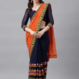 KAVINDI Embroidered & Embellished Pure Georgette Half and Half Bandhani Saree image 1