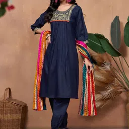 KALINI Women Ethnic Motifs Yoke Design Regular Thread Work Kurta with Salwar & With Dupatta image 2