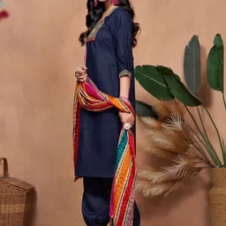 KALINI Women Ethnic Motifs Yoke Design Regular Thread Work Kurta with Salwar & With Dupatta image 4