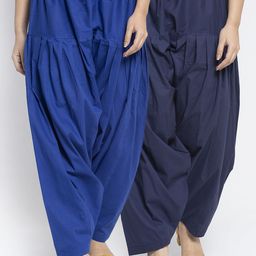 Jinfo Women Pack Of 2 Blue & Navy Blue Solid Cotton Salwar-picture-6