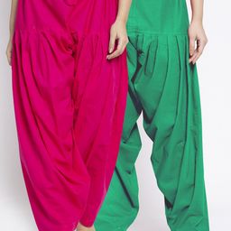 Jinfo Women Pack Of 2 Fuchsia Pink & Green Solid Cotton Salwar-picture-8