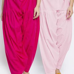 GRACIT Women Pack Of 2 Pink & White Solid Loose Fit Cotton Salwars-picture-44