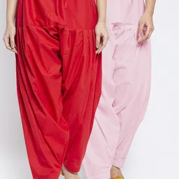 Jinfo Women Pack Of 2 Red & Pink Solid Cotton Salwars-image-53