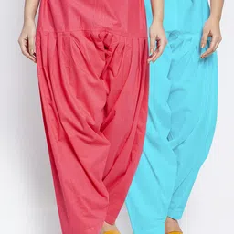 GRACIT Women Pack of 2 Solid Pink, Blue Pure Cotton Loose-Fit Salwar-image-58
