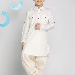 VASTRAMAY Boys Cream-Coloured Pathani Kurta with Patiala-picture-10