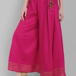 Mera Rang Gota-border Pure Cotton Flared Palazzo image 1