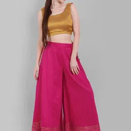 Mera Rang Gota-border Pure Cotton Flared Palazzo image 4