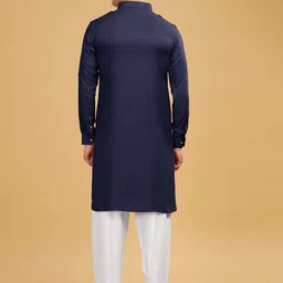 Anouk Navy Blue Pathani Pure Cotton Kurta with Salwar image 5