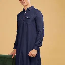 Anouk Navy Blue Pathani Pure Cotton Kurta with Salwar image 1