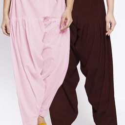 Jinfo Women Pack Of 2 Pink & Brown Solid Cotton Salwars-picture-9
