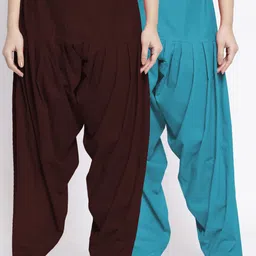 Jinfo Women Pack Of 2 Brown & Blue Solid Loose Fit Cotton Salwars-picture-10