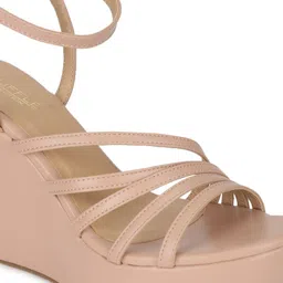 Truffle Collection Nude-Coloured PU Wedge Sandals image 3