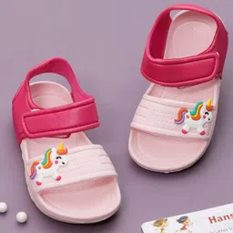 Yellow Bee Girls Unicorn Embellished Rubber Slip On Flip Flops image 1