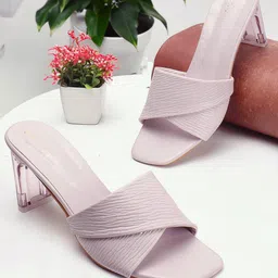 DressBerry Mauve Textured Open Toe Block Heels-picture-48