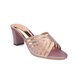 pelle albero Pink & Gold-Toned Embellished Party Block Heels image 3