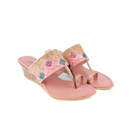 JM Looks Embroidered One Toe Wedge Heels image 2