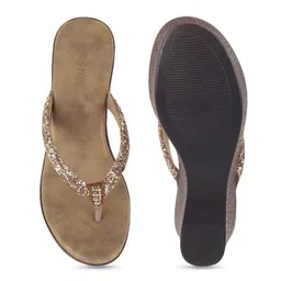 Mochi Gold-Toned Embellished Party Wedge Heels image 4