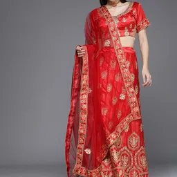 Sangria Red Semi-Sittched Embroidered Lehenga Choli-picture-33