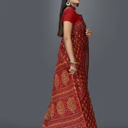 SHANVIKA Maroon & Beige Ethnic Motifs Pure Cotton Block Print Saree image 2