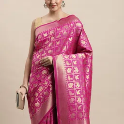 Royal Rajgharana Saree Pink & Golden Woven Design Patola Saree image 2