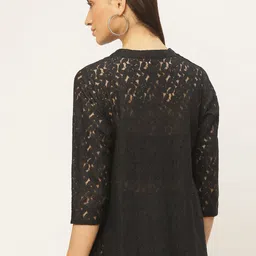 Rute Women Black Self Design Open Front Shrug image 4