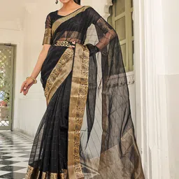 Mitera Woven Design Zari Organza Banarasi Saree-image-15