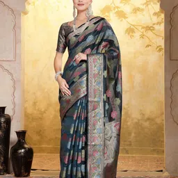 Stylum Ethnic Motifs Woven Design Zari Organza Banarasi Saree-picture-35