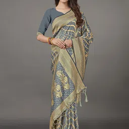 KALINI Grey & Gold-Toned Woven Design Silk Blend Banarasi Saree with Matching Blouse-image-47