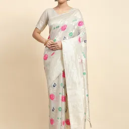 JUST FASHION Floral Woven Design Zari Detail Saree-image-5