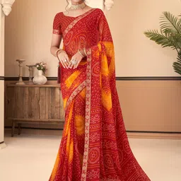 Anouk Red & Orange Bandhani Printed Saree-picture-27