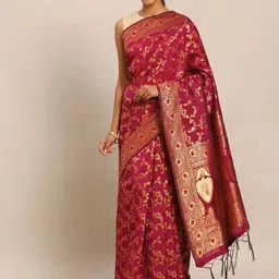 DIVASTRI Floral Woven Design Zari Banarasi Saree-image-53