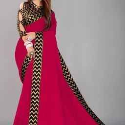 Flip The Style Pink & Black Pure Georgette Bhagalpuri Saree-picture-11