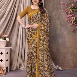 The Textile Hub Printed Saree with Blouse image 1