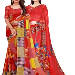 SAADHVI Red & Yellow Pure Georgette Saree-picture-39