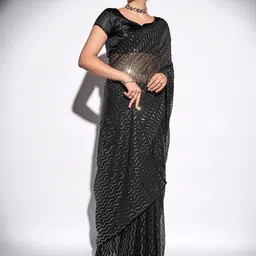 Mitera Black Sequined Pure Georgette Saree-picture-28