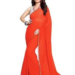 KALINI Orange & Silver-Toned Mirror Work Saree image 1