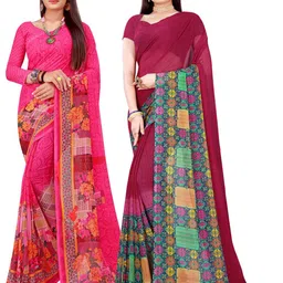 Silk Bazar Magenta & Maroon Pack of 2 Floral Printed Pure Georgette Sarees-picture-22
