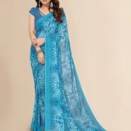 moda rapido ANAND SAREES Blue Floral Printed Saree-picture-13