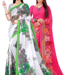 Silk Bazar Magenta & White Pack of 2 Floral Printed Pure Georgette Sarees image 1